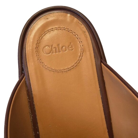Chloe Oil Leather Cork Mule Platform Sandals Womens 41 Brown Gold Leather Slides - Picture 7 of 12